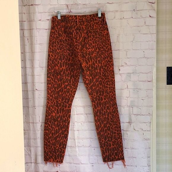 NWT Mother "The Looker" Jeans Red Leopard Print High Waisted Raw Hem Sz. 24 $269 - Picture 7 of 10